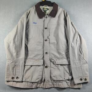 VTG Cabelas Men XL Tan Canvas Field Chore Jacket Coat Embroidered Memphis TN